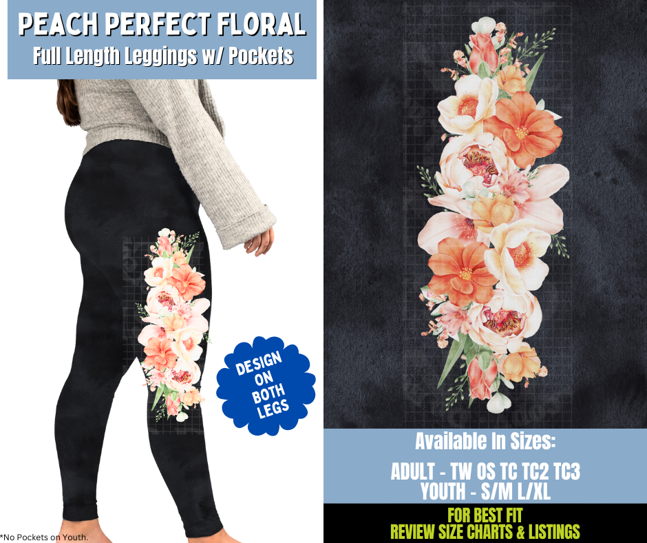 Preorder! Closes 12/15. ETA March. Peach Perfect Floral Full Length Leggings w/ Side Leg Designs