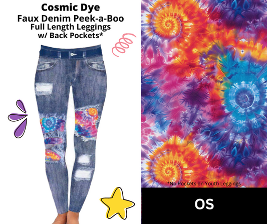 Cosmic Dye Faux Denim Full Length Peekaboo Leggings