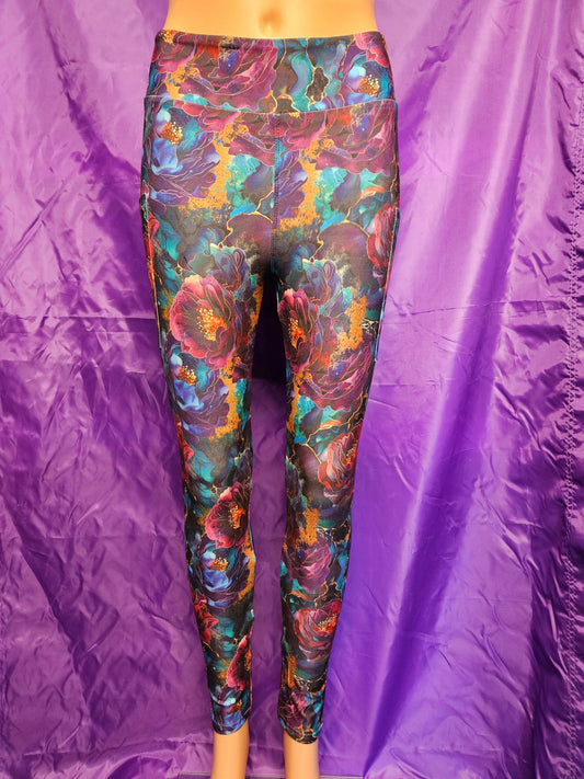 Burgundy Flower leggings, skorts, and capris with pockets