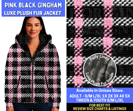 Preorder! Closes 10/20. ETA Jan. Pink Black Gingham Luxe Fur Jacket