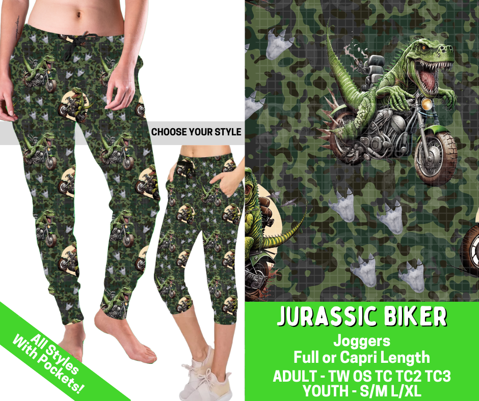 Preorder! Closes 2/25. ETA May. Jurassic Biker Combo Jogger Lengths