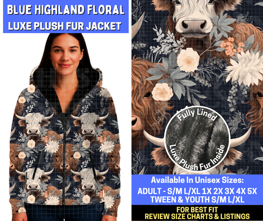 Preorder! Closes 10/20. ETA Jan. Blue Highland Floral Luxe Fur Jacket