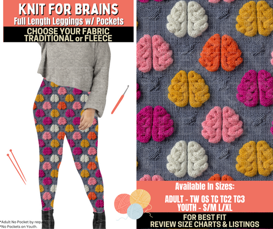 Preorder! Closes 10/1. ETA Dec. Knit For Brains Leggings Choose Fleece or Traditional