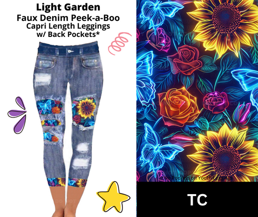 Light Garden Capri Faux Denim Peekaboo