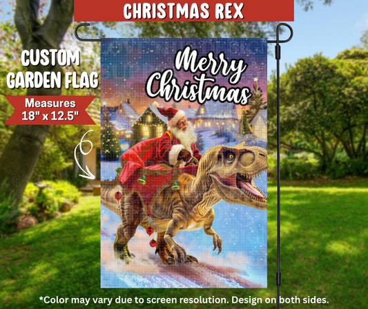 Preorder! Closes 9/22. ETA Dec. Christmas Rex Garden Flag