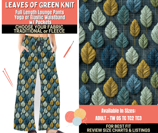 Preorder! Closes 10/1. ETA Dec. Leaves Of Green Knit Lounge Pants Choose Fleece or Traditional