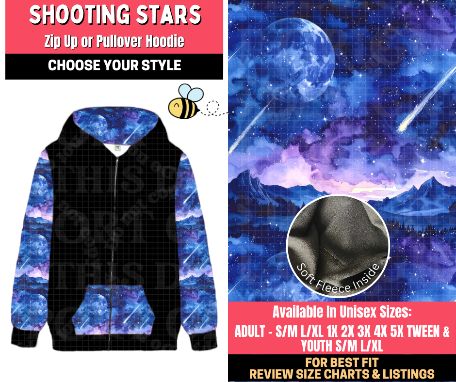 Preorder! Closes 1/28. ETA April. Shooting Stars Zip-Up or Pullover Hoodie