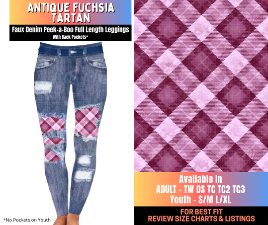Preorder! Closes 10/15. ETA Jan. Antique Fuchsia Tartan Full Length Faux Denim Peekaboo