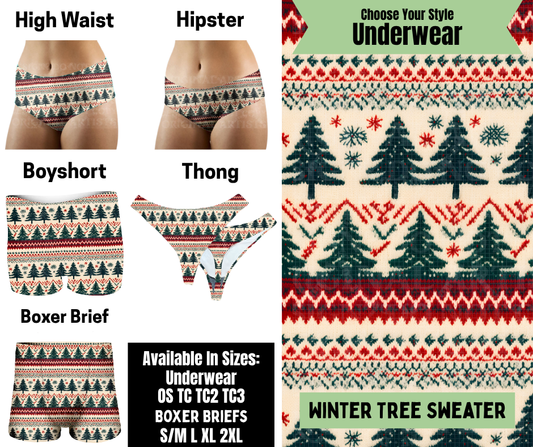 Preorder! Closes 8/25. ETA Nov. Winter Tree Sweater Hipster, High Waist, Boyshort, & Thong Underwear & Boxer Briefs
