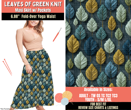 Preorder! Closes 10/1. ETA Dec. Leaves Of Green Knit Maxi Skirt