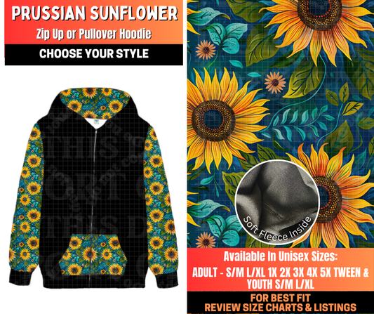 Preorder! Closes 12/29. ETA March. Prussian Sunflower Zip-Up or Pullover Hoodie