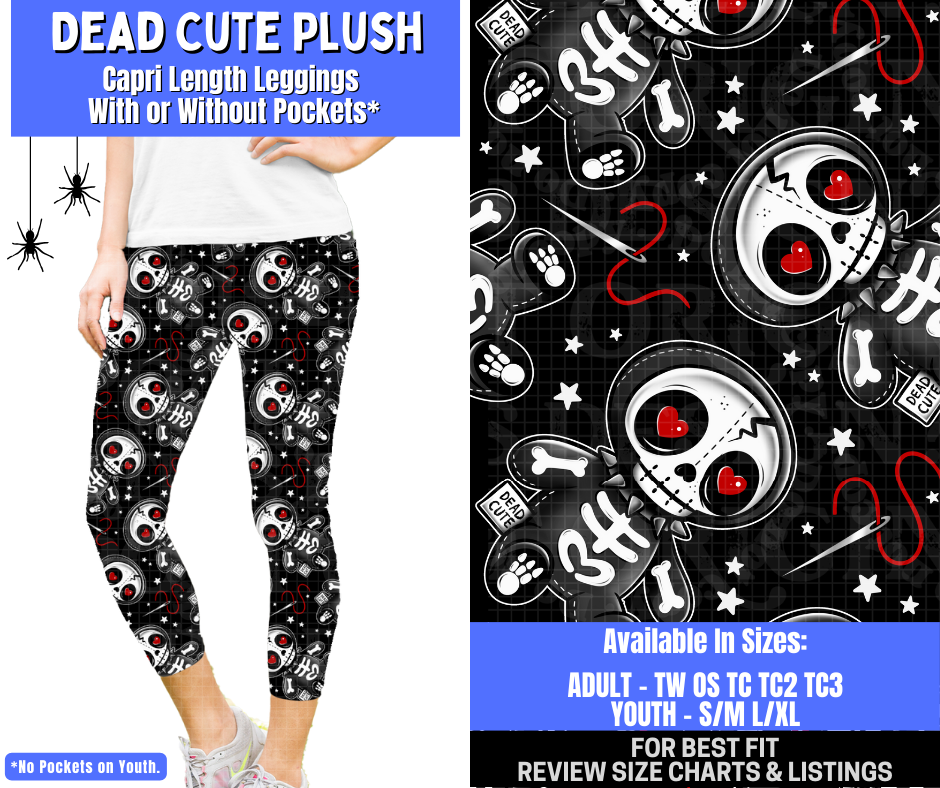 Preorder! Closes 1/26. ETA April. Dead Cute Plush Capri Length Leggings w/wo Pockets