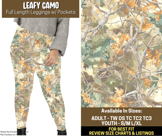 Preorder! Closes 9/12. ETA Dec. Leafy Camo Full Length Leggings w/wo Pockets
