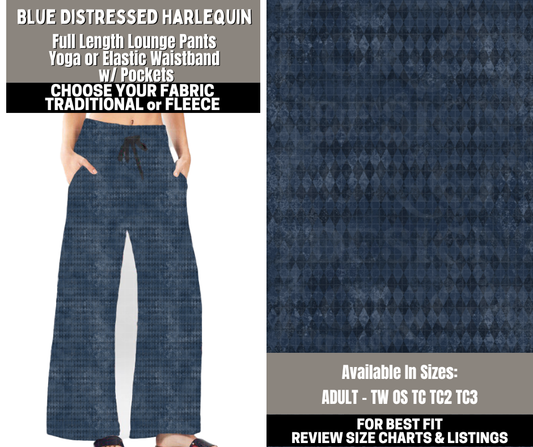 Preorder! Closes 12/1. ETA Feb. Blue Distressed Harlequin Lounge Pants Choose Fleece or Traditional