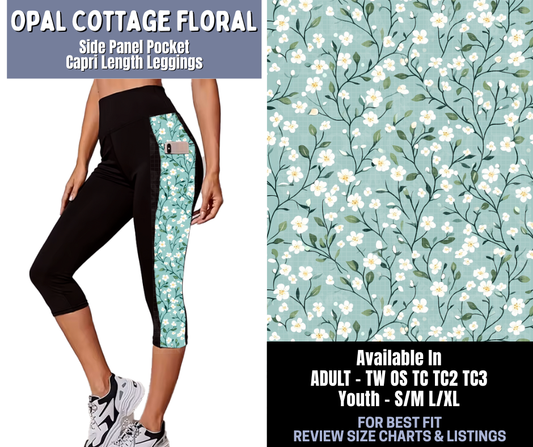 Preorder! Closes 1/8. ETA March. Opal Cottage Floral Side Panel Pocket Capri Length Leggings