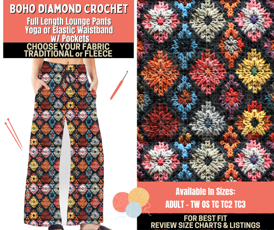 Preorder! Closes 10/1. ETA Dec. Boho Diamond Crochet Lounge Pants Choose Fleece or Traditional