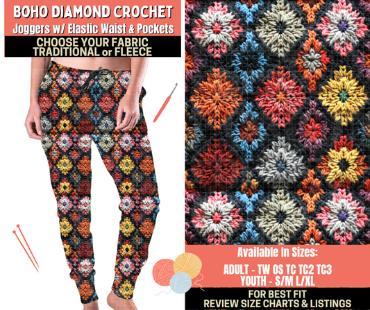 Preorder! Closes 10/1. ETA Dec. Boho Diamond Crochet Joggers Choose Fleece or Traditional