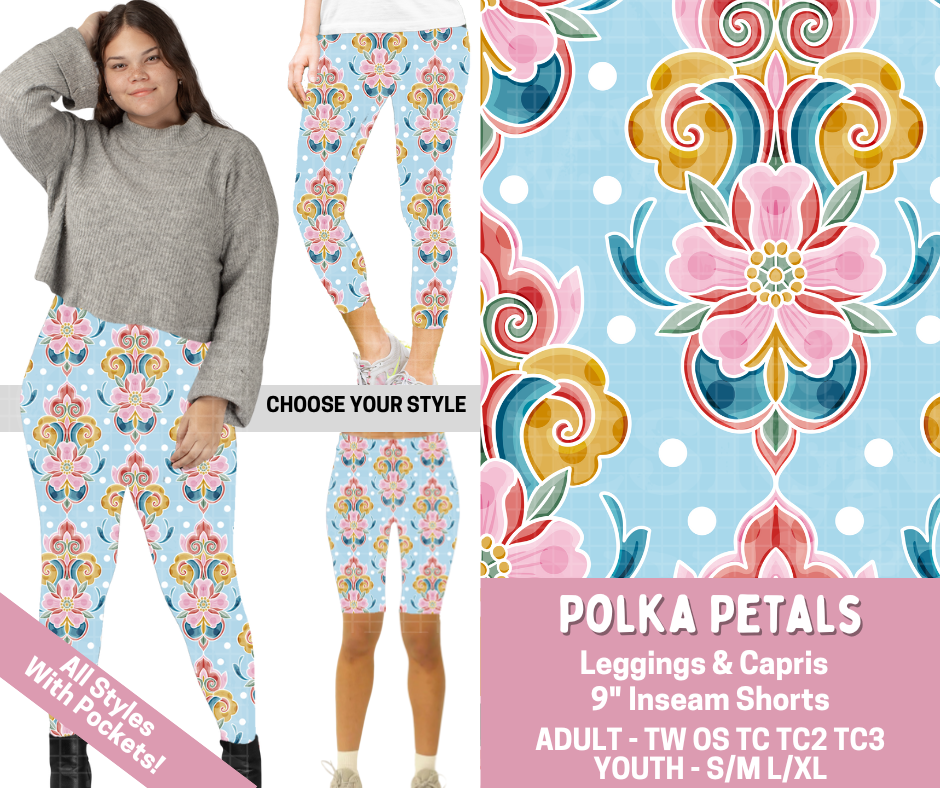 Preorder! Closes 2/23. ETA May. Polka Petals Combo Legging Lengths
