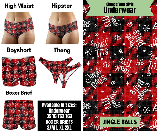 Preorder! Closes 8/25. ETA Nov. Jingle Balls Hipster, High Waist, Boyshort, & Thong Underwear & Boxer Briefs