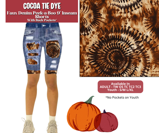 Preorder! Closes 6/30. ETA Sept. Cocoa Tie Dye Faux Denim Peekaboo Jamaica Shorts