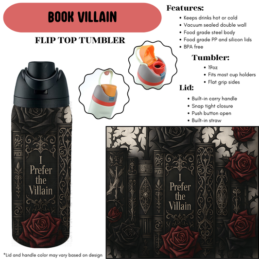 Preorder! Closes 9/18. ETA Dec. Book Villain Flip Top Tumbler