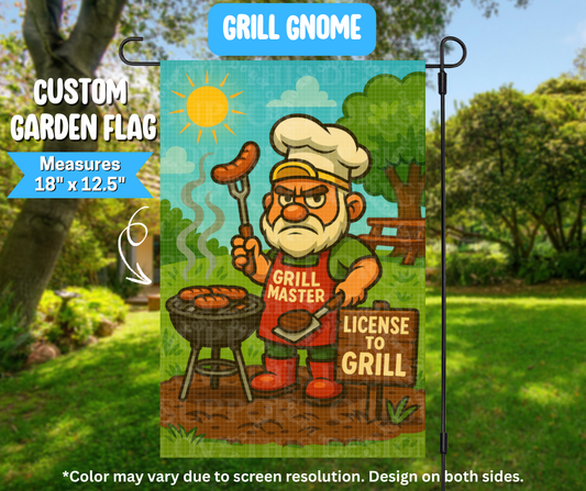 Preorder! Closes 3/9. ETA June. Grill Gnome Garden Flag