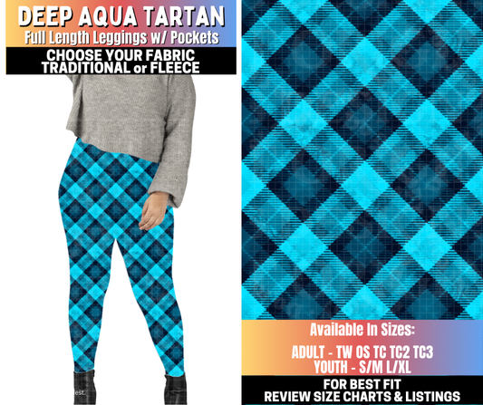 Preorder! Closes 10/15. ETA Jan. Deep Aqua Tartan Leggings Choose Fleece or Traditional