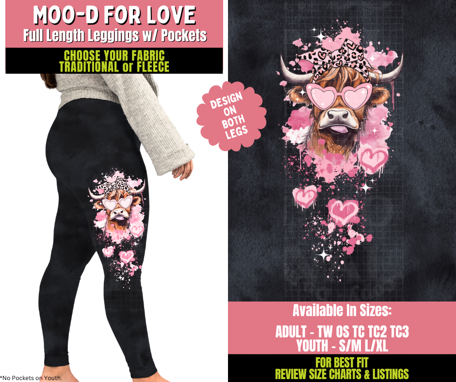 Preorder! Closes 11/20. ETA Jan. Moo-D For Love Watercolor Leggings w/ Side Leg Designs Choose Fleece or Traditional