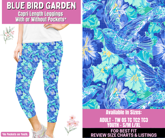 Preorder! Closes 1/12. ETA March. Blue Bird Garden Capri Length Leggings w/wo Pockets