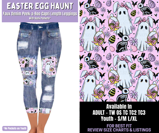 Preorder! Closes 1/22. ETA April. Easter Egg Haunt Capri Faux Denim Peekaboo