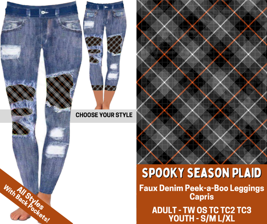 Preorder! Closes 7/13. ETA Oct. Spooky Season Plaid Combo Faux Denim Peekaboo Legging Lengths