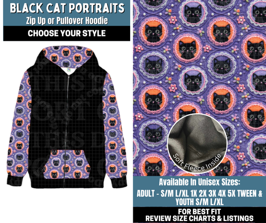 Preorder! Closes 10/13. ETA Jan. Black Cat Portraits Zip-Up or Pullover Hoodie