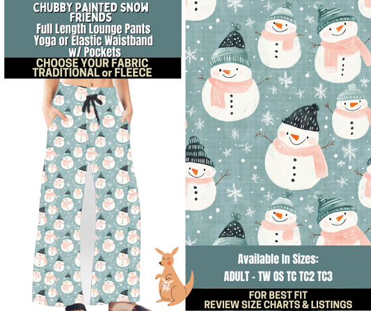 Preorder! Closes 10/2. ETA Dec. Chubby Painted Snow Friends Lounge Pants Choose Fleece or Traditional