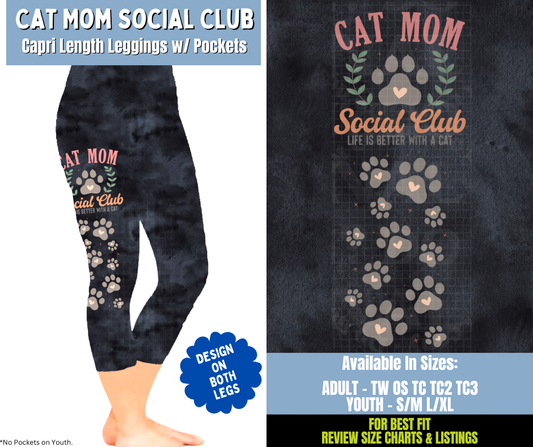 Preorder! Closes 12/15. ETA March. Cat Mom Social Club Capri Leggings w/ Side Leg Designs