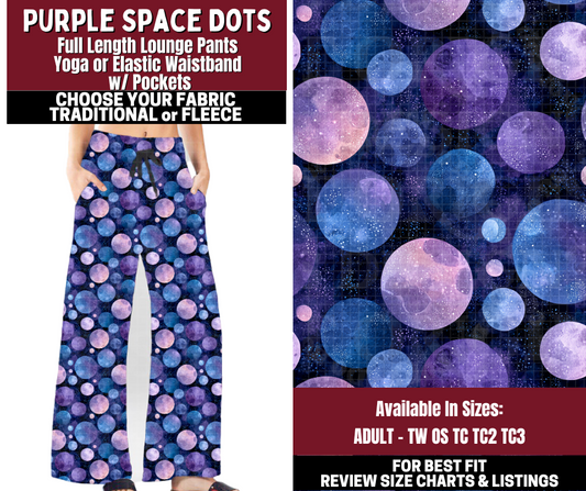 Preorder! Closes 10/22. ETA Jan. Purple Space Dots Lounge Pants Choose Fleece or Traditional