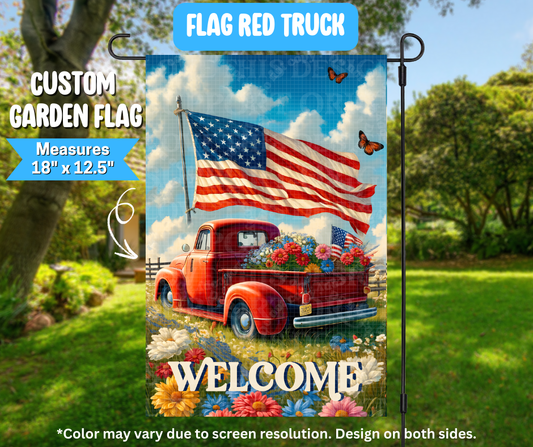 Preorder! Closes 3/9. ETA June. Flag Red Truck Garden Flag