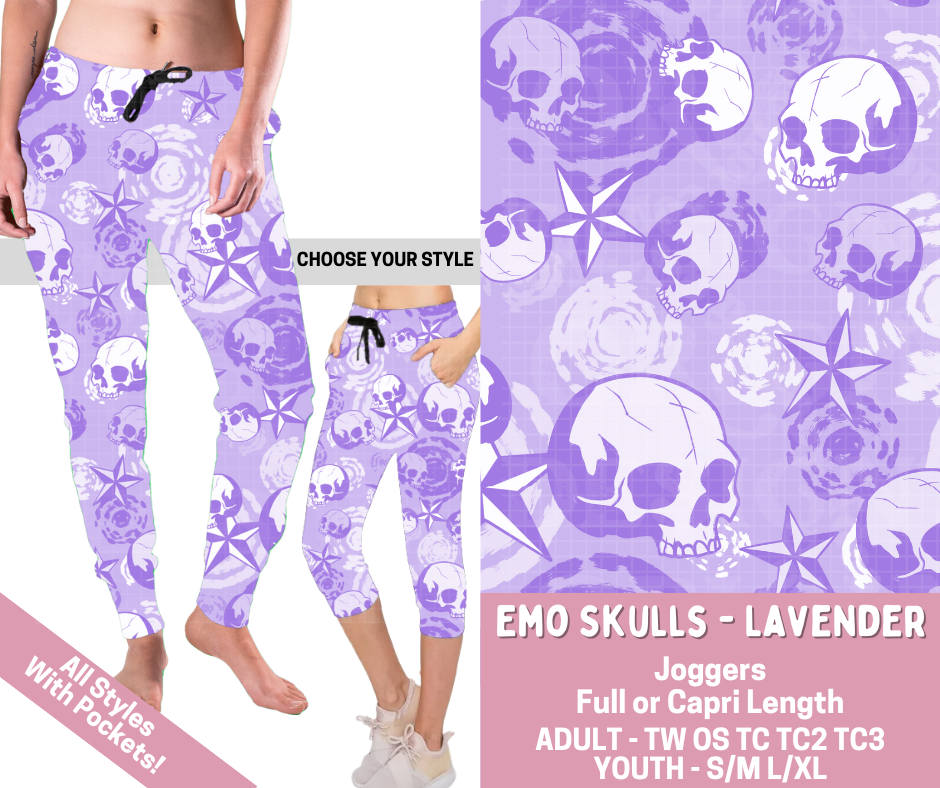 Preorder! Closes 2/23. ETA May. Emo Skulls - Lavender Combo Jogger Lengths