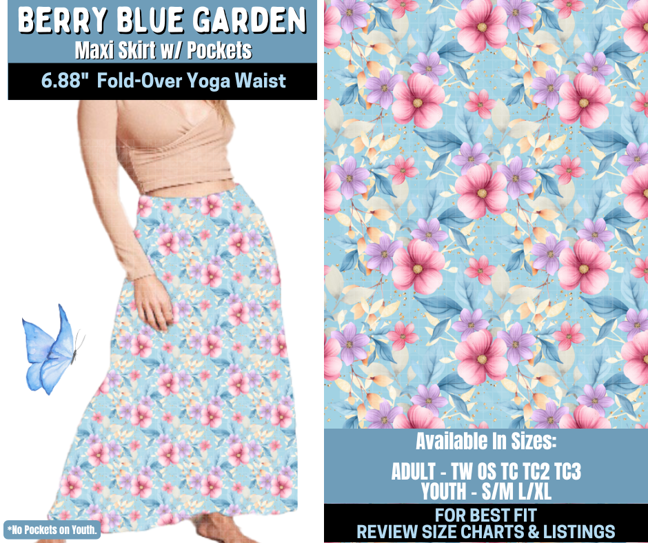 Preorder! Closes 1/15. ETA April. Berry Blue Garden Maxi Skirt