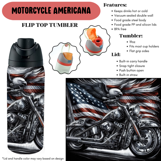 Preorder! Closes 9/18. ETA Dec. Motorcycle Americana Cup Flip Top Tumbler