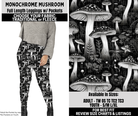 Preorder! Closes 10/6. ETA Dec. Monochrome Mushroom Leggings Choose Fleece or Traditional