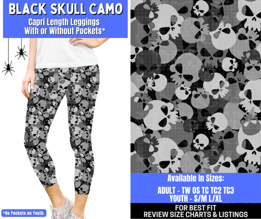 Preorder! Closes 1/26. ETA April. Black Skull Camo Capri Length Leggings w/wo Pockets