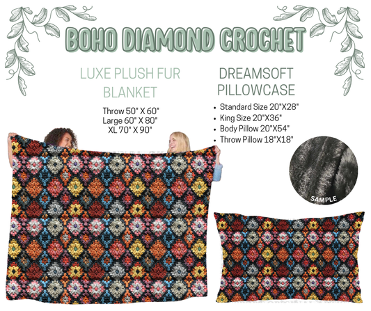 Preorder! Closes 10/9. ETA Dec. Boho Diamond Crochet Luxe Plush Fur Blanket and/or DreamSoft Pillowcase