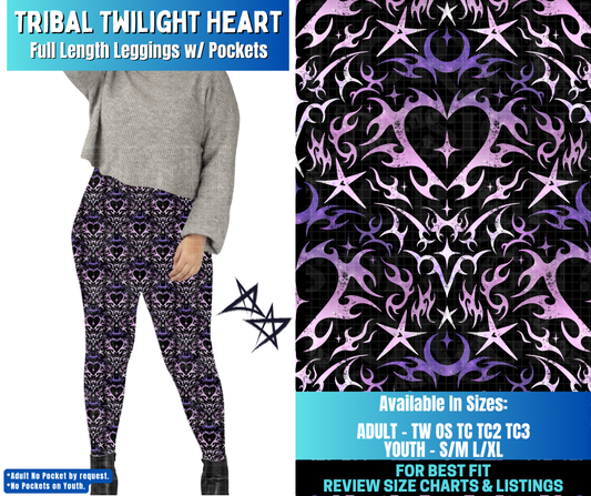 Preorder! Closes 12/17. ETA March. Tribal Twilight Heart Full Length Leggings w/wo Pockets