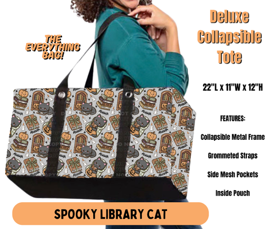 Preorder! Closes 7/2. ETA Oct. Spooky Library Cat Collapsible Tote