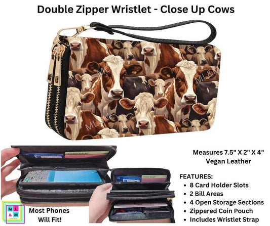 Close Up Cows Double Zipper Wristlet