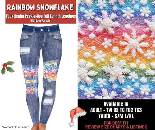 Preorder! Closes 9/24. ETA Dec. Rainbow Snowflake Full Length Faux Denim Peekaboo