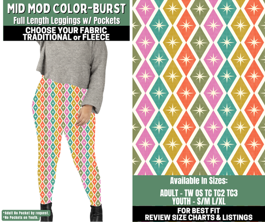 Preorder! Closes 12/4. ETA Feb. Mid Mod Color-Burst Leggings Choose Fleece or Traditional