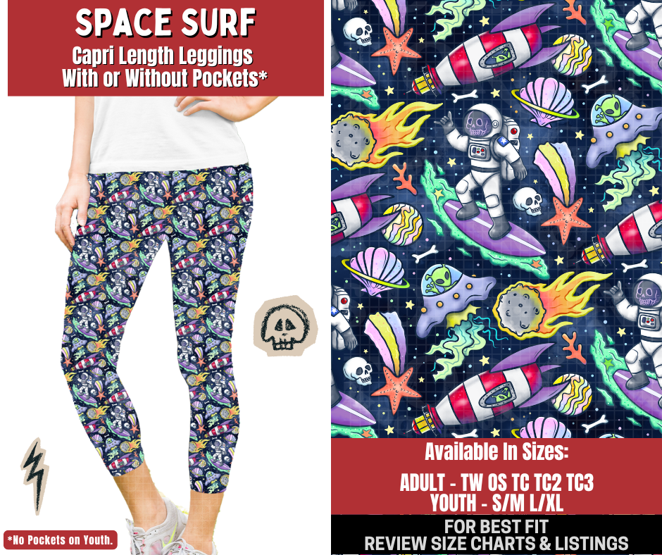 Preorder! Closes 12/22. ETA March. Space Surf Capri Length Leggings w/wo Pockets