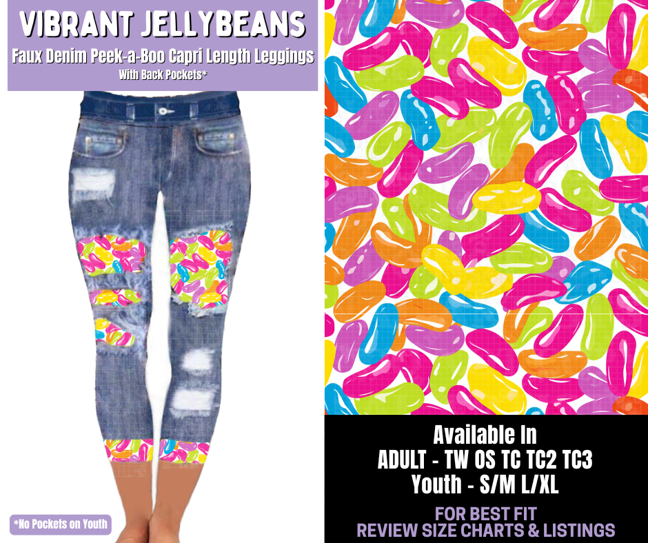 Preorder! Closes 1/22. ETA April. Vibrant Jellybeans Capri Faux Denim Peekaboo