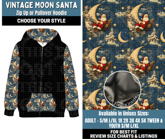 Preorder! Closes 10/13. ETA Jan. Vintage Moon Santa Zip-Up or Pullover Hoodie